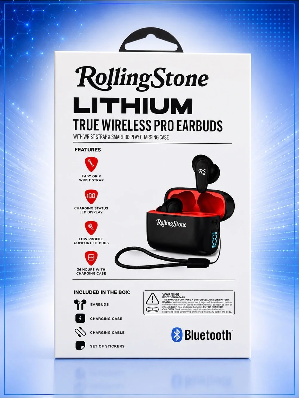 Rolling Stone Bluetooth True Wireless Pro Earbuds Lithium - Black & Red